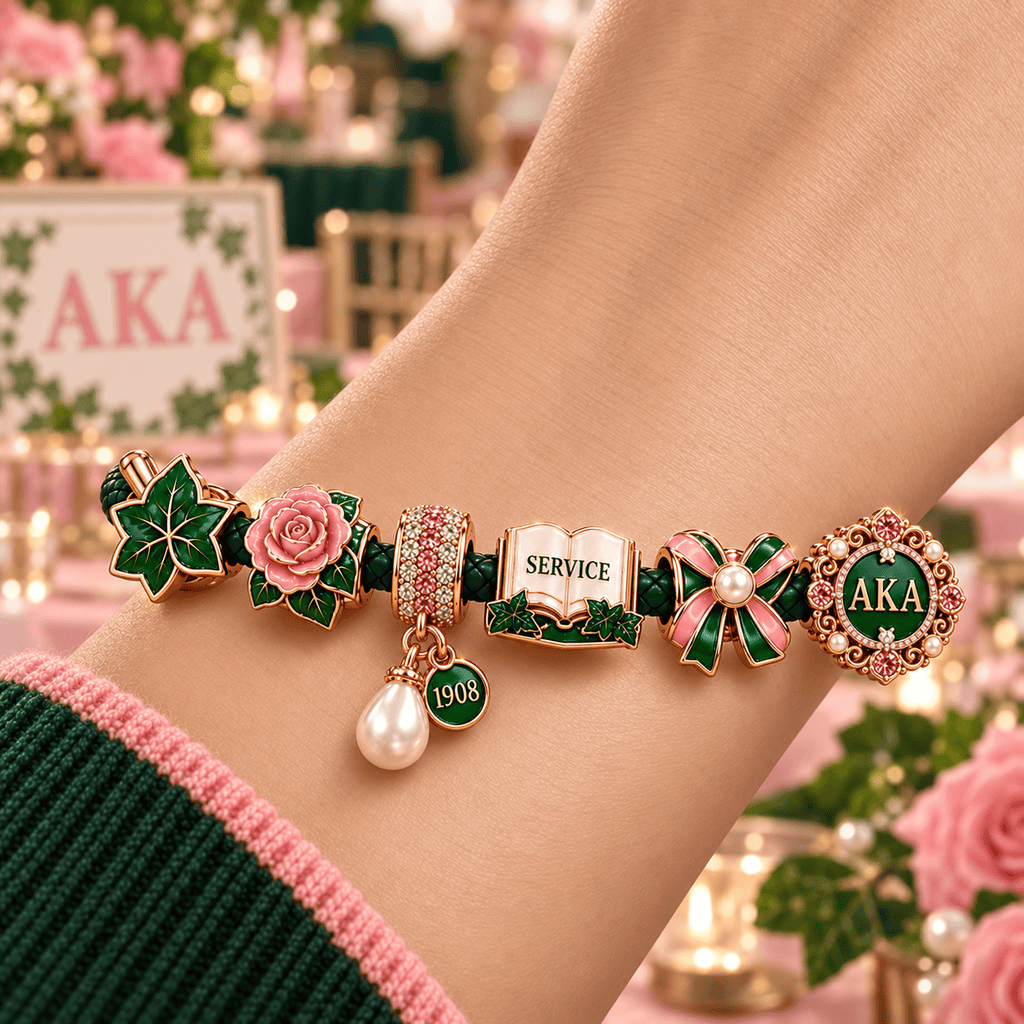 AKA Braided Leather Charm Bracelet Set NHVH