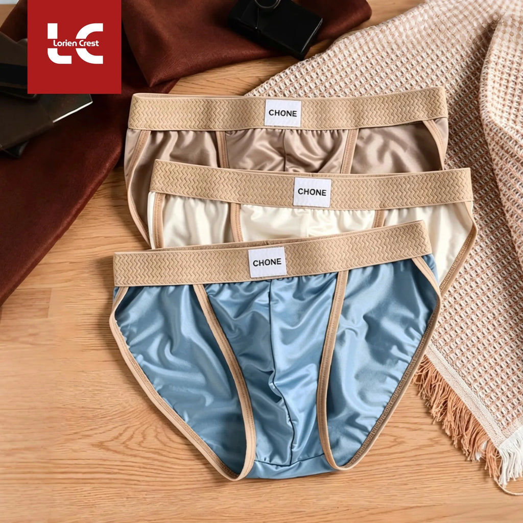 3pcs Luxury Silky Men's Satin Ice Silk Triangular Bikini Briefs Breathable Ultra Soft Comfort Sexy Underwear male