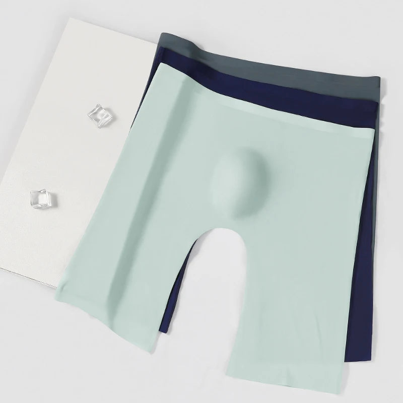 3-Pack of Men's Ice Silk Underwear, Sports Men's Summer Thin Boxer Briefs, Extended Anti-Wear Legs, Traceless Running Quick-Dryi